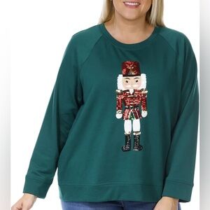 Philosophy Women's Green Sequin Nutcracker Sweatshirt Christmas Size 2X NWT